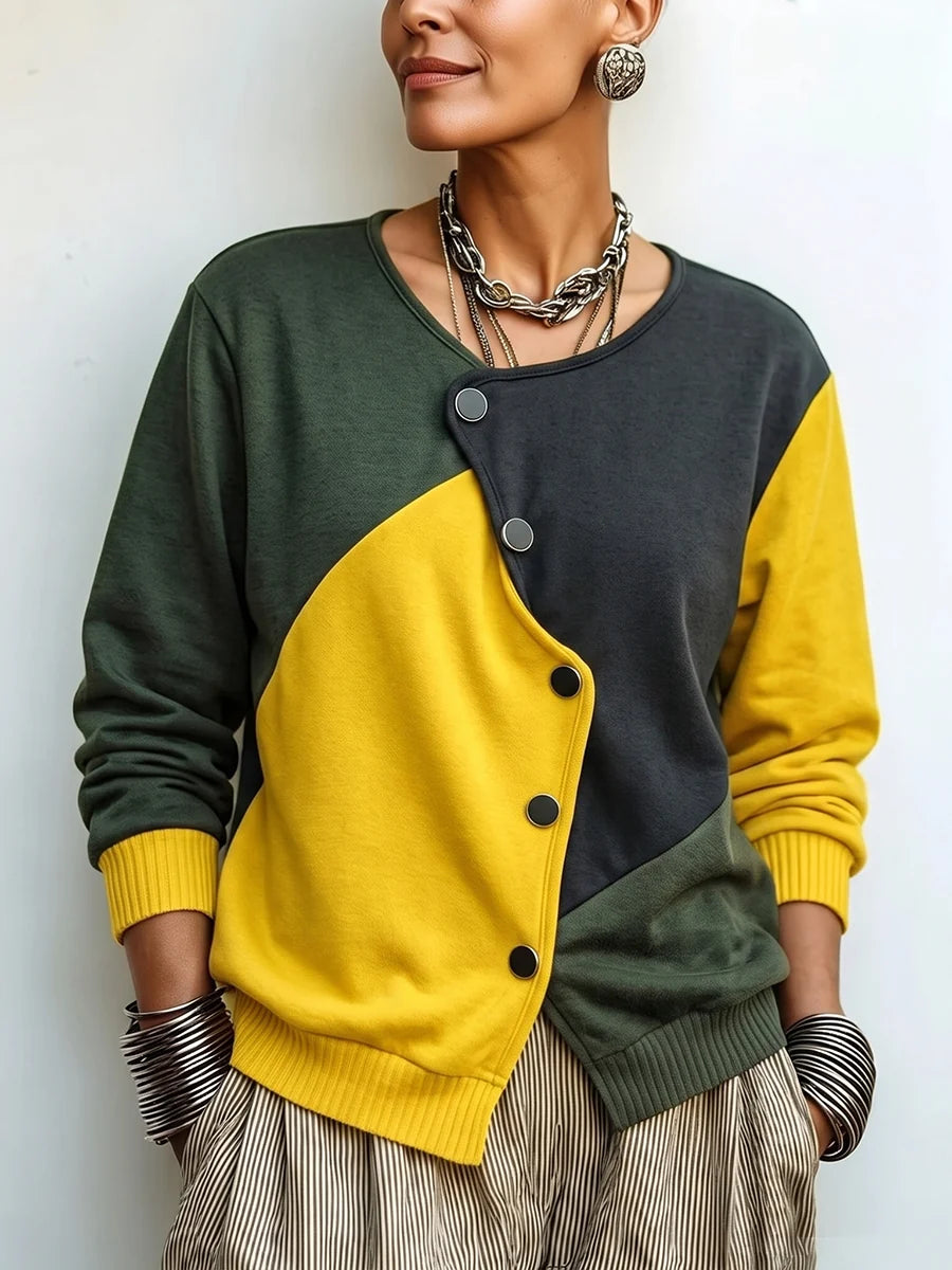 Pull en maille asymétrique color-block doux et artistique