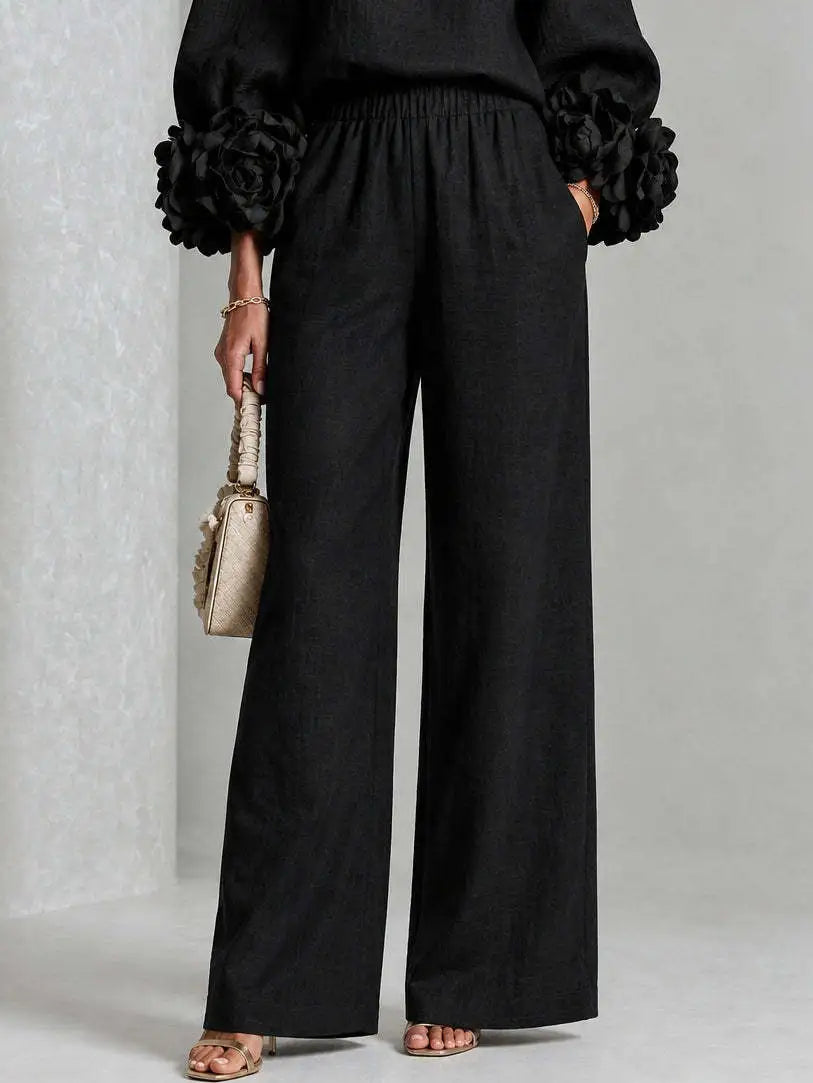 Ensemble haut à manches à revers et pantalon large à motif floral