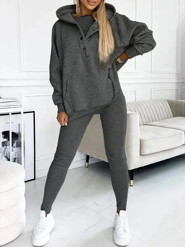 Ensemble 3 pièces pour femme : sweat à capuche, gilet et pantalon